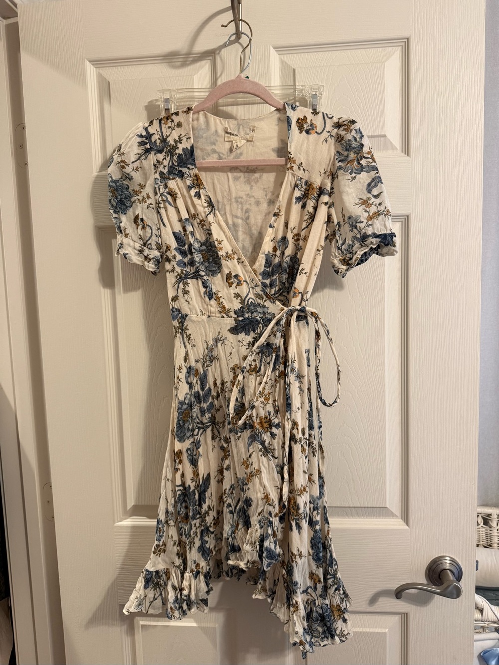 Ralph Lauren Cream Wrap Mini Dress with Blue Floral